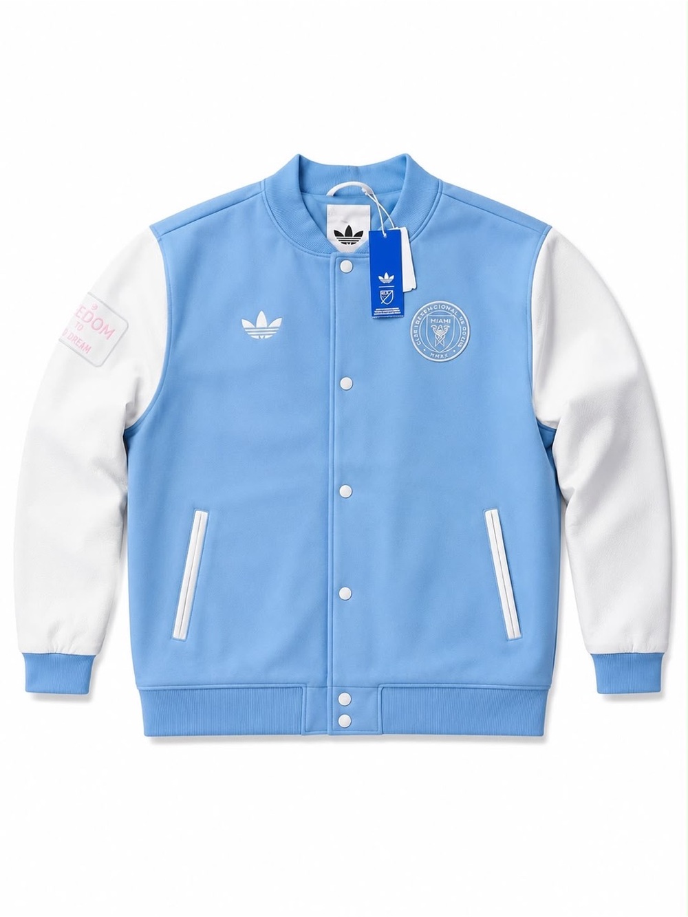 adidas Light Blue and White Varsity-Style Kids Jacket